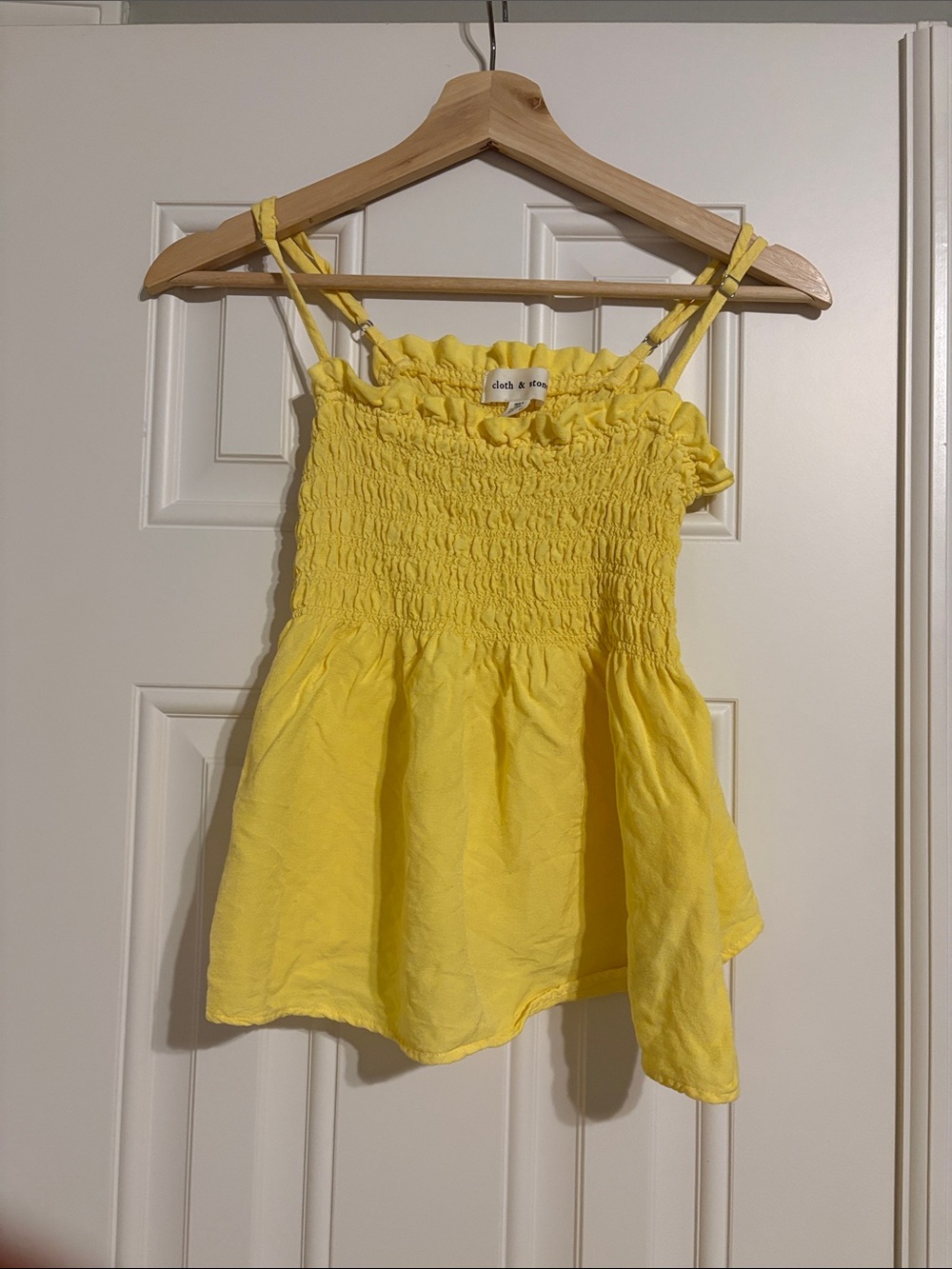 cloth & stone Yellow Smocked Ruffle Tank Top